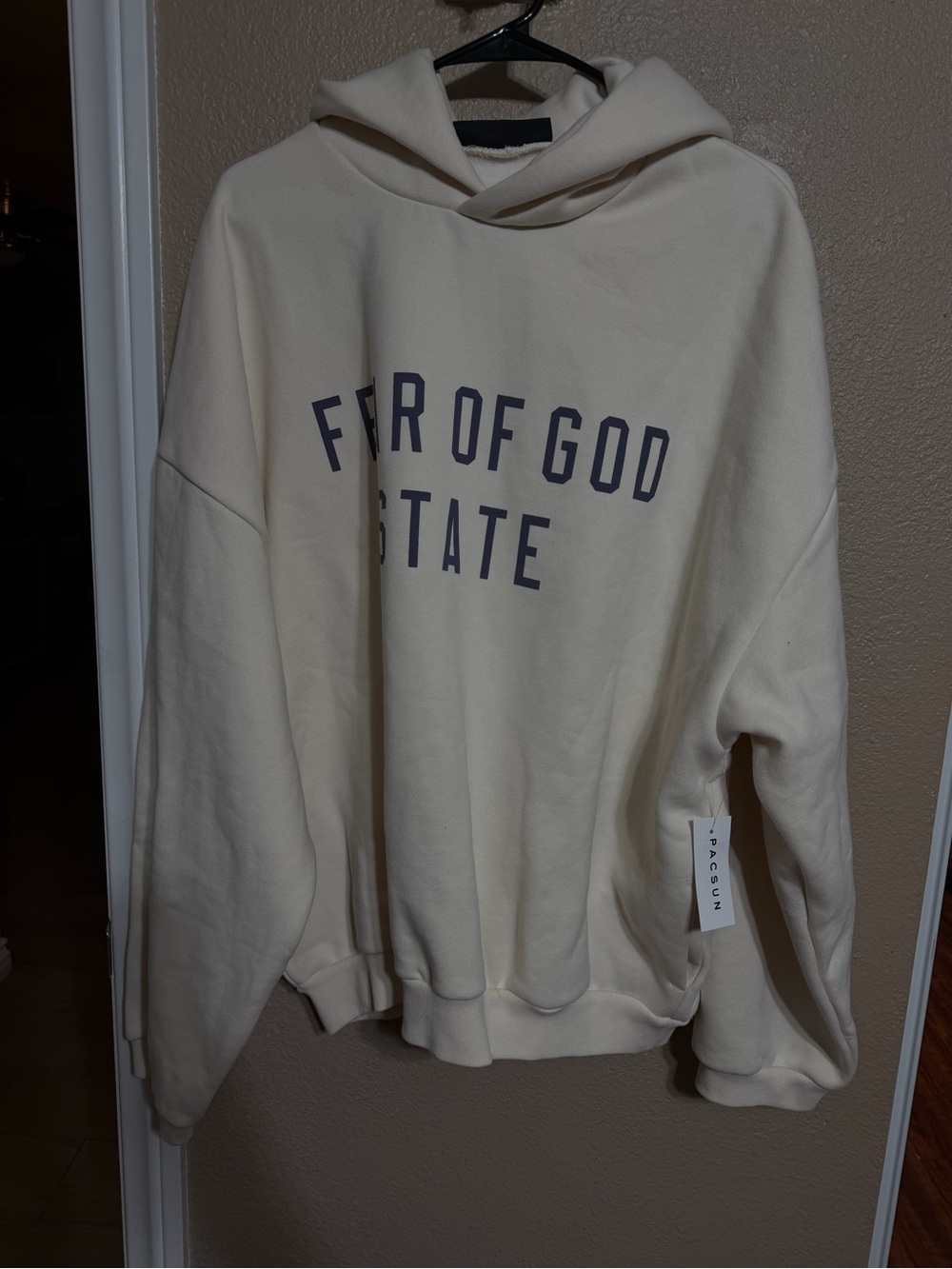 Fear of God Cream Crewneck Sweatshirt with Navy STATE Print